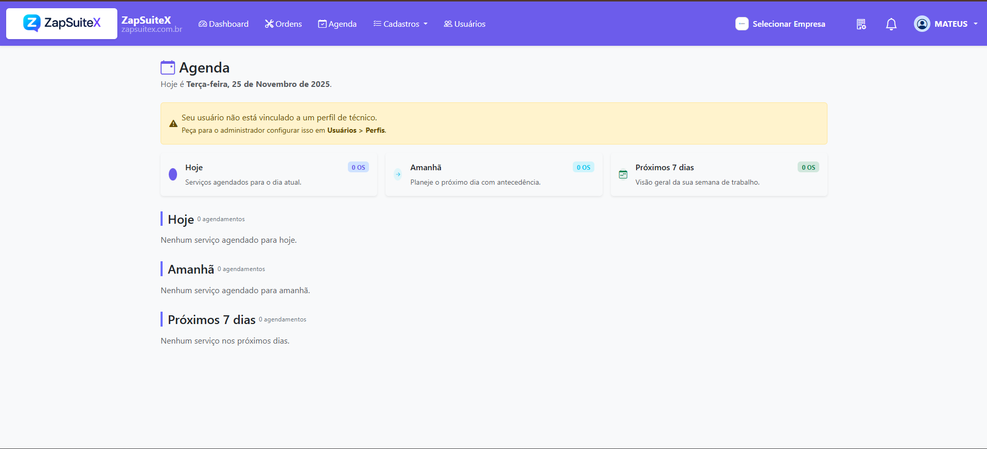 Agenda de Ordens de Serviço ZapSuiteX